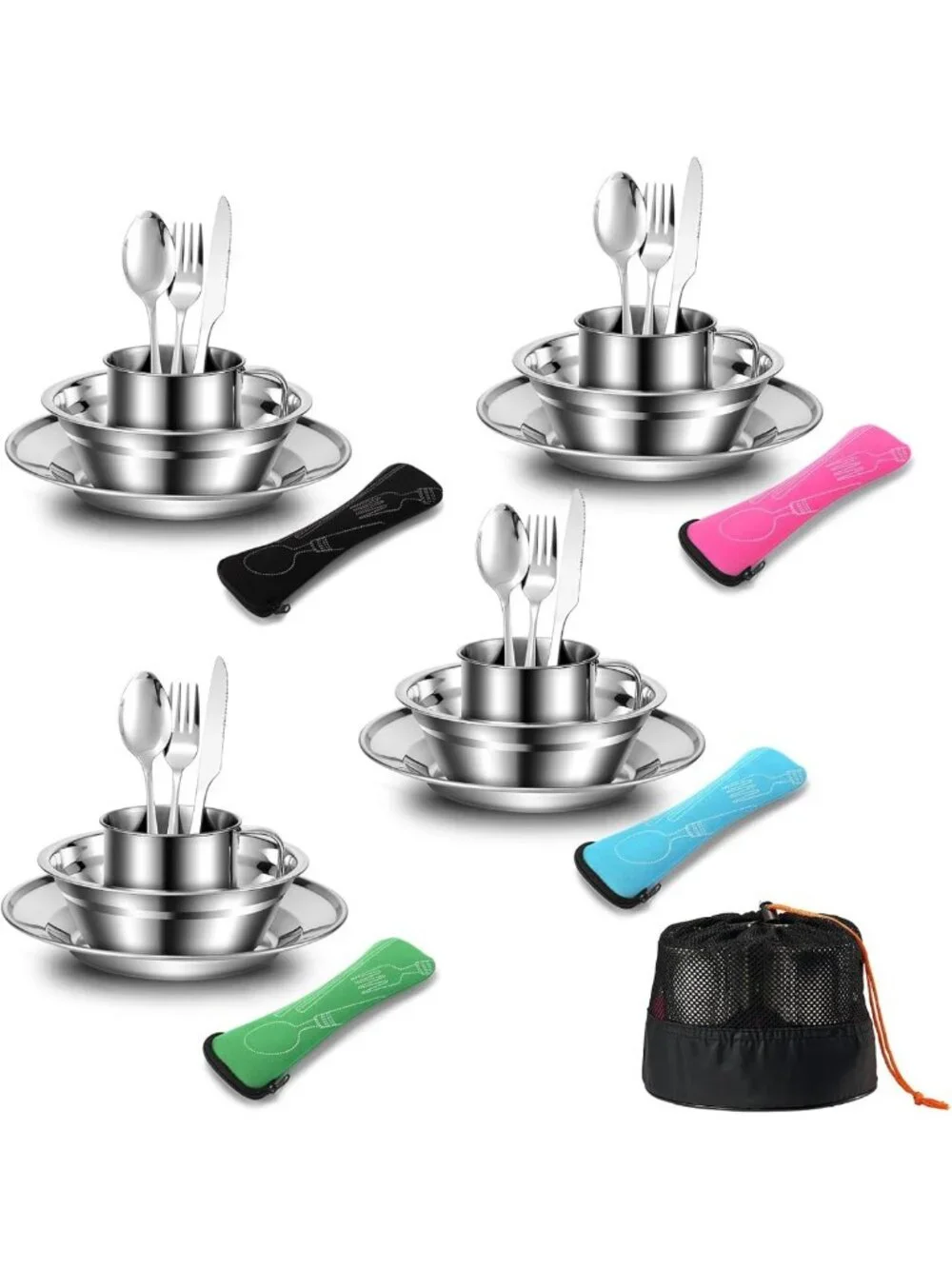 29-Piece Stainless Steel Camping Utensil Set for 4 - Lightweight Mess Kit